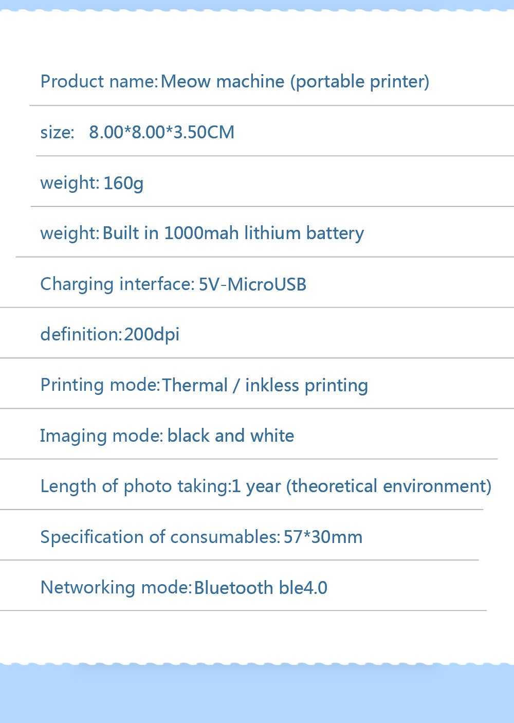 Portable Mini Printer Thermal Photo Printer Bluetooth Wireless with 5 Rolls of Printing Paper, Sticker - Blue