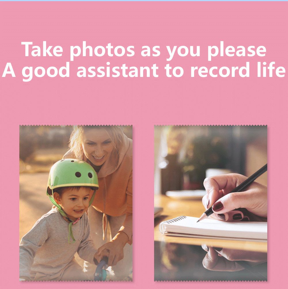 Portable Mini Printer Thermal Photo Printer Bluetooth Wireless with 5 Rolls of Printing Paper, Sticker - Pink