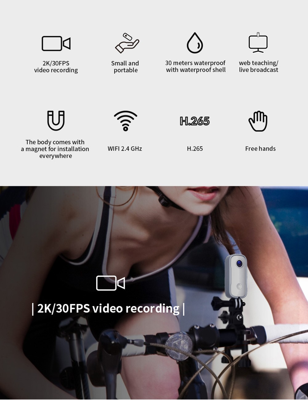 SJCAM C100+ Sports & Action Camera, 4K/30FPS 15MP Camera EIS Stabilization, 2.4GHz WiFi for Sports, Travel, Vlog - Blue