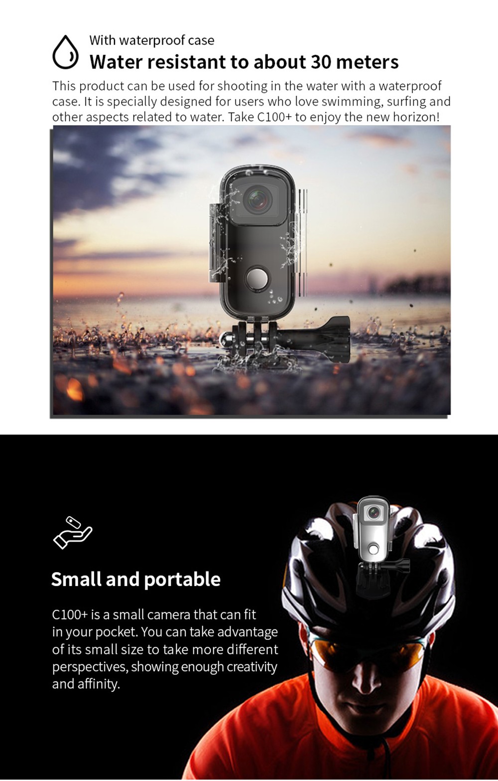 SJCAM C100+ Sports & Action Camera, 4K/30FPS 15MP Camera EIS Stabilization, 2.4GHz WiFi for Sports, Travel, Vlog - Blue