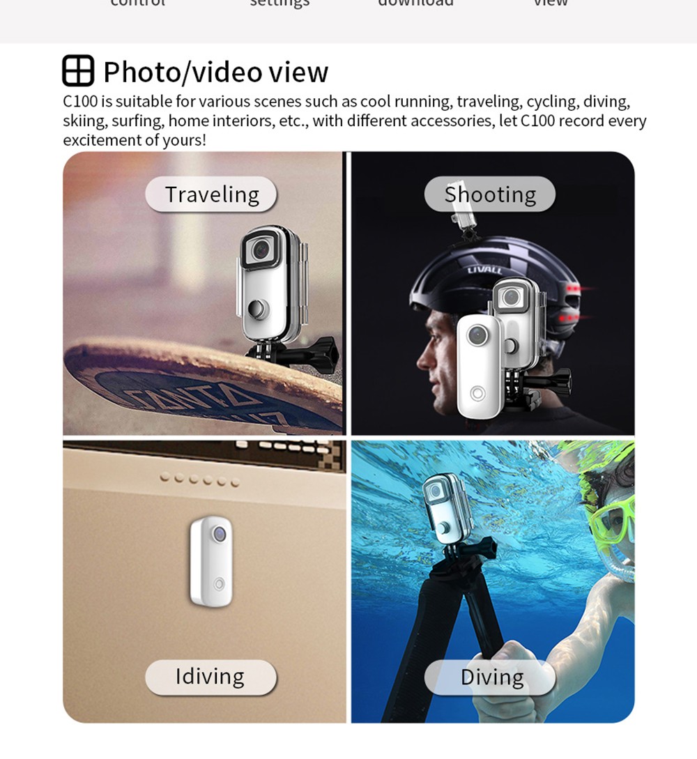 SJCAM C100+ Sports & Action Camera, 4K/30FPS 15MP Camera EIS Stabilization, 2.4GHz WiFi for Sports, Travel, Vlog - Blue