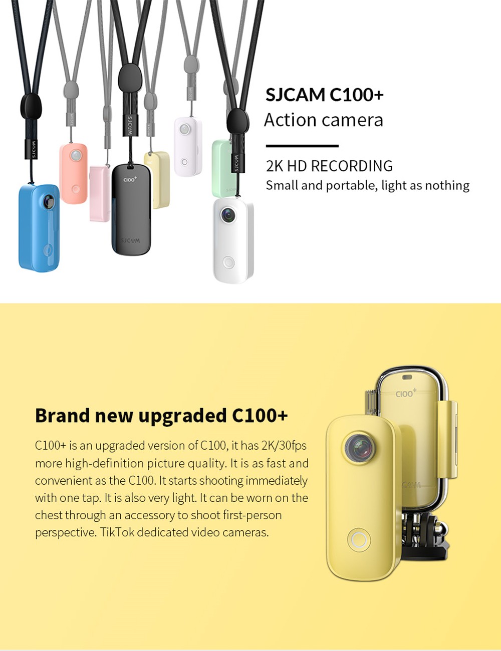 SJCAM C100+ Sports & Action Camera, 4K/30FPS 15MP Camera EIS Stabilization, 2.4GHz WiFi for Sports, Travel, Vlog - White