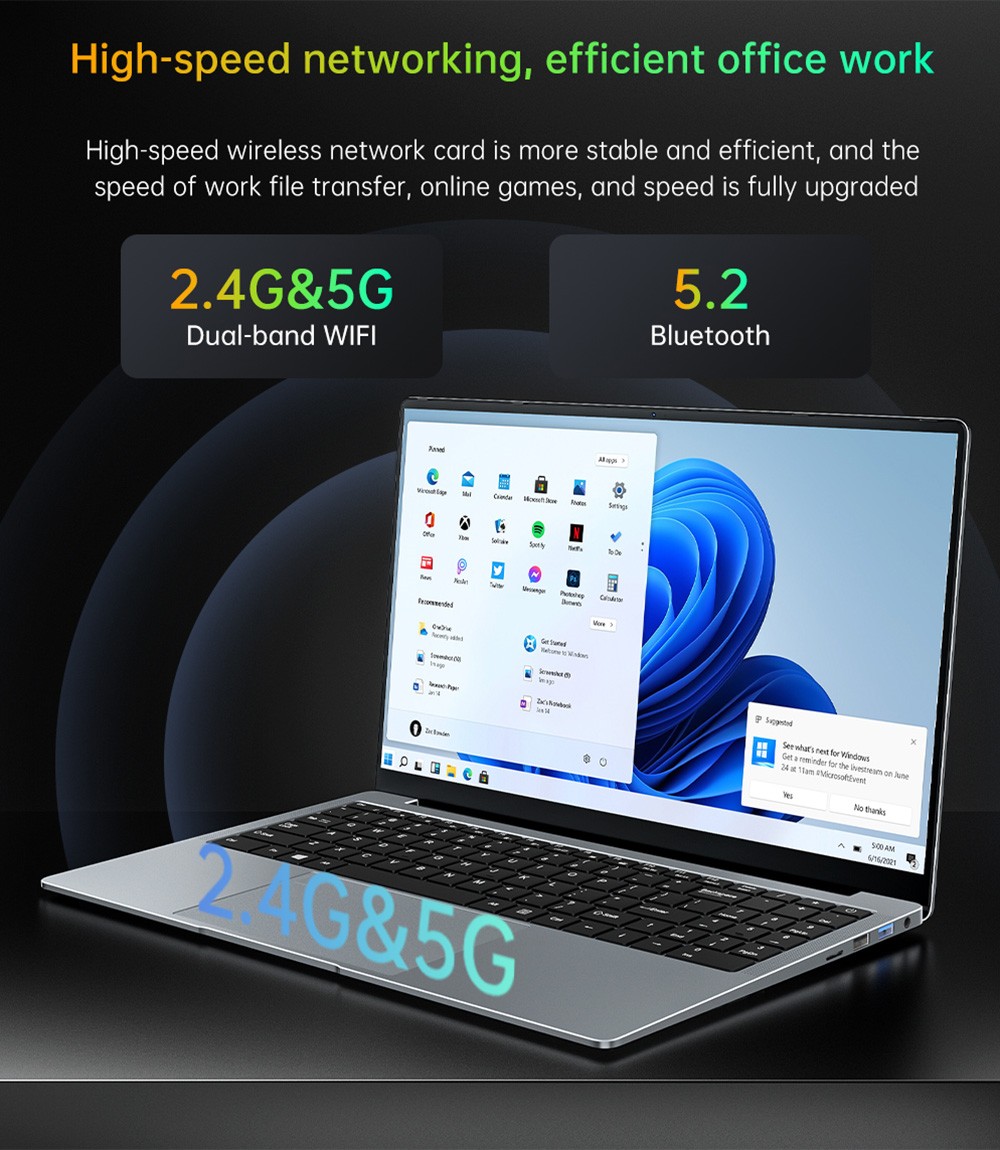 KUU G5 Laptop AMD R7 5800U Processor 15.6'' 1920*1080 IPS Screen 16GB DDR4 2666MHz 512GB PCIE Windows 11