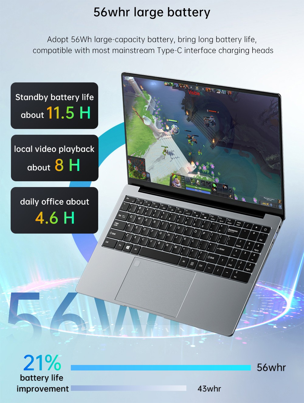 KUU G5 Laptop AMD R7 5800U Processor 15.6'' 1920*1080 IPS Screen 16GB DDR4 2666MHz 512GB PCIE Windows 11