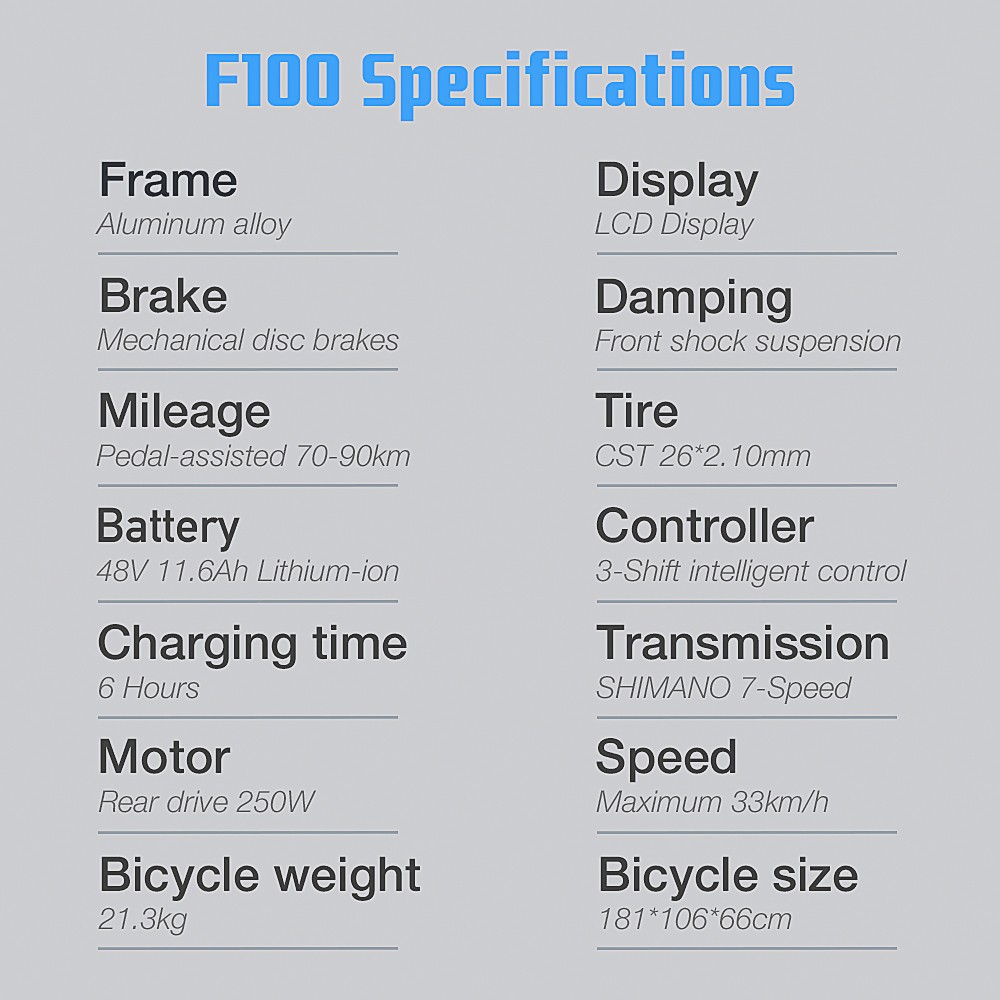 FAFREES F100 26 Inch Electric Bike Max Speed 33Km/h Mountain Ebike 350W Motor 48V 11.6Ah Removable Battery Recharge System Shimano 7 Speed Gears LED Display Aluminum Frame - White