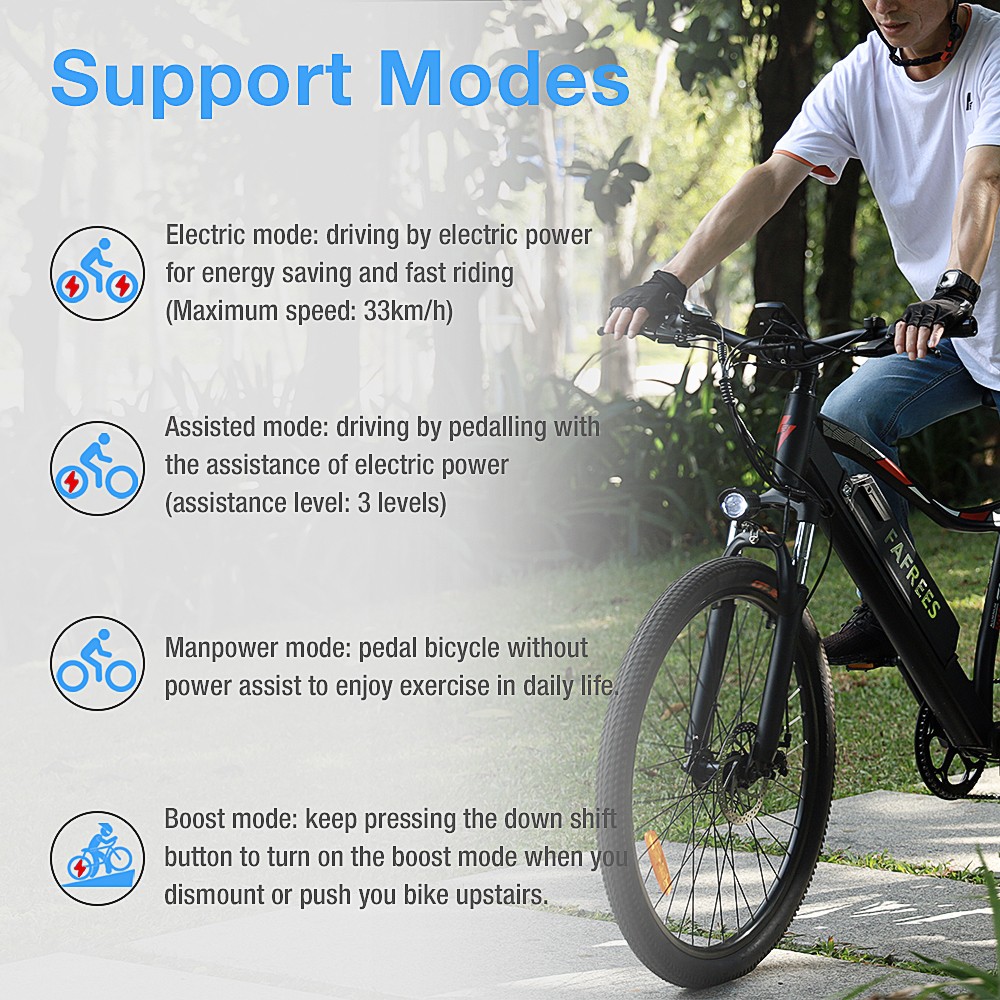 FAFREES F100 26 Inch Electric Bike Max Speed 33Km/h Mountain Ebike 350W Motor 48V 11.6Ah Removable Battery Recharge System Shimano 7 Speed Gears LED Display Aluminum Frame - White
