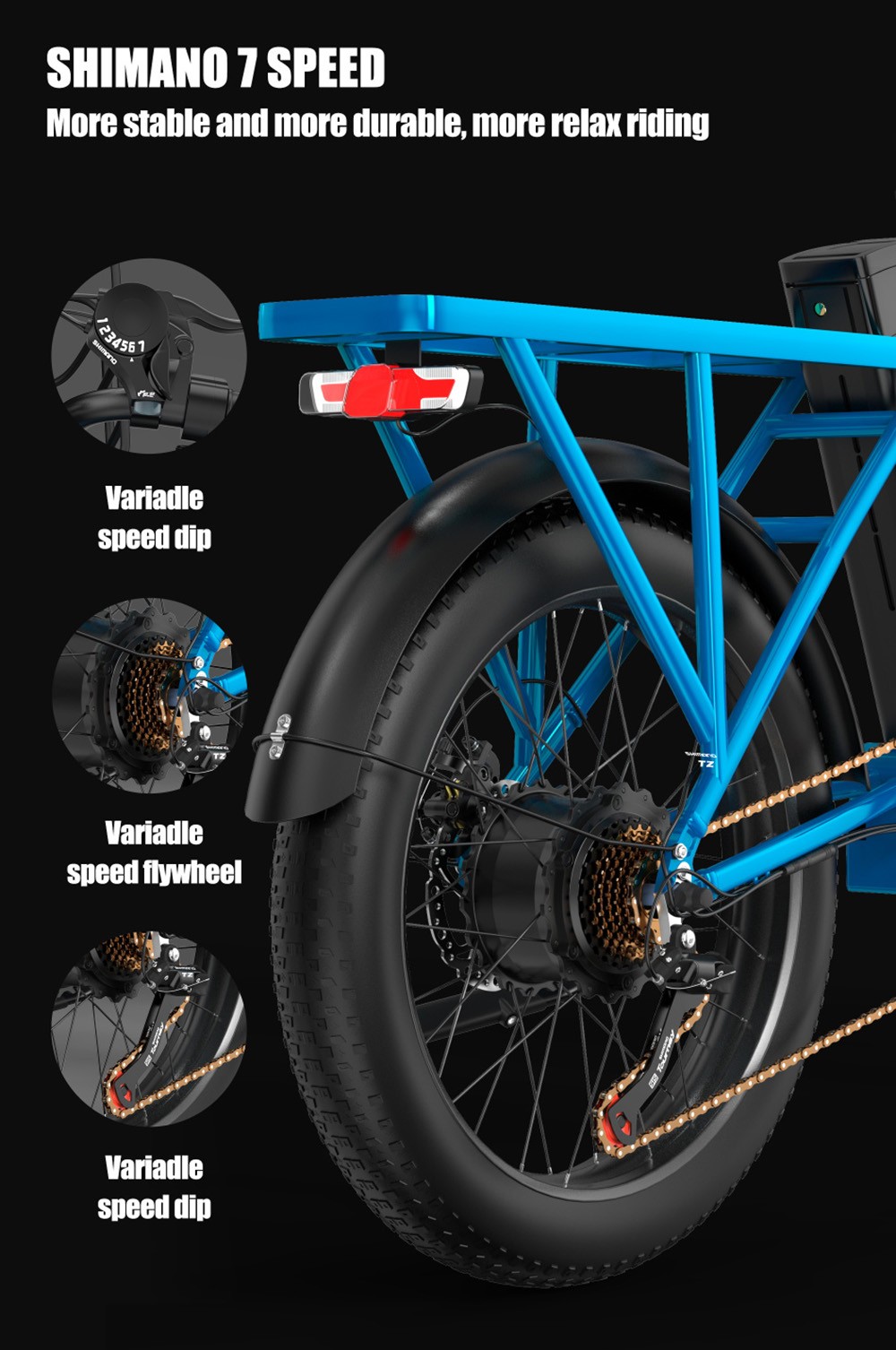 DUOTTS C20 Electric Bike Cargo Bike 48V 15Ah Removable Battery 500W Motor 45km/h Max Speed - Blue