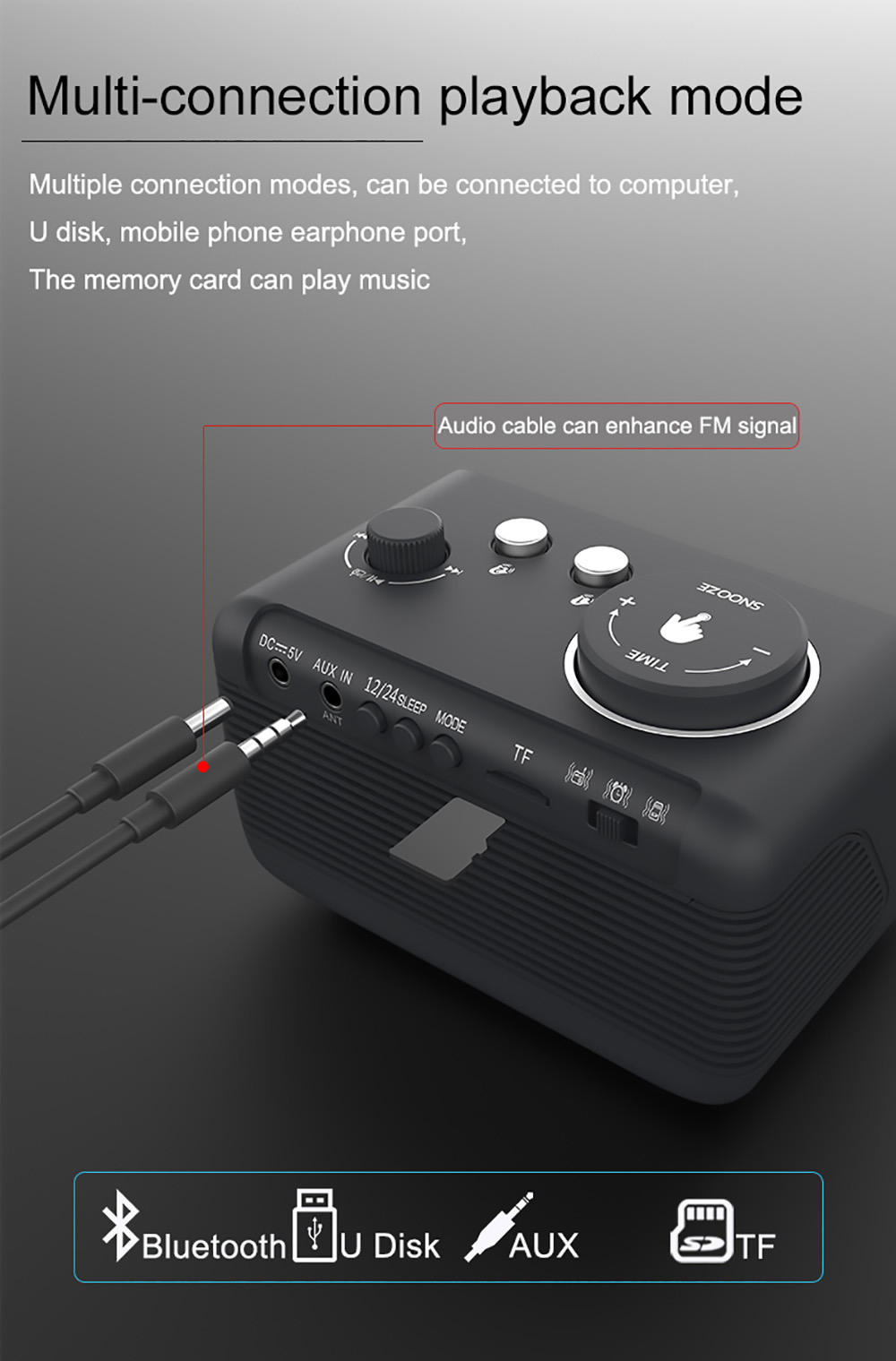 GREEN TIME M9 Electronic Alarm Clock Speaker, Multifunctional Bedside Radio, Desktop Charging Bluetooth Audio - EU Plug