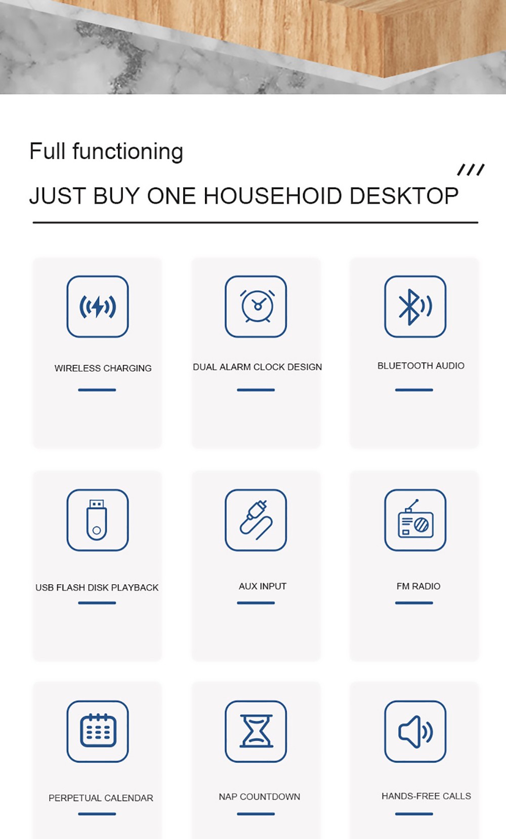 GREEN TIME T11 Multifunction Wireless Charging Bluetooth 5.0 Speaker, Bedside Alarm Clock FM Radio Player - White