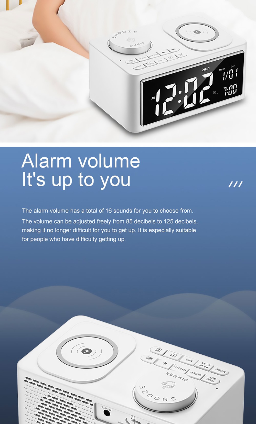 GREEN TIME T11 Multifunction Wireless Charging Bluetooth 5.0 Speaker, Bedside Alarm Clock FM Radio Player - White