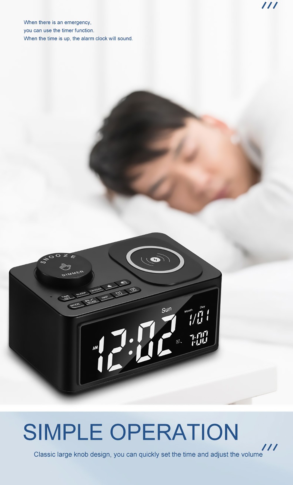 GREEN TIME T11 Multifunction Wireless Charging Bluetooth 5.0 Speaker, Bedside Alarm Clock FM Radio Player - White