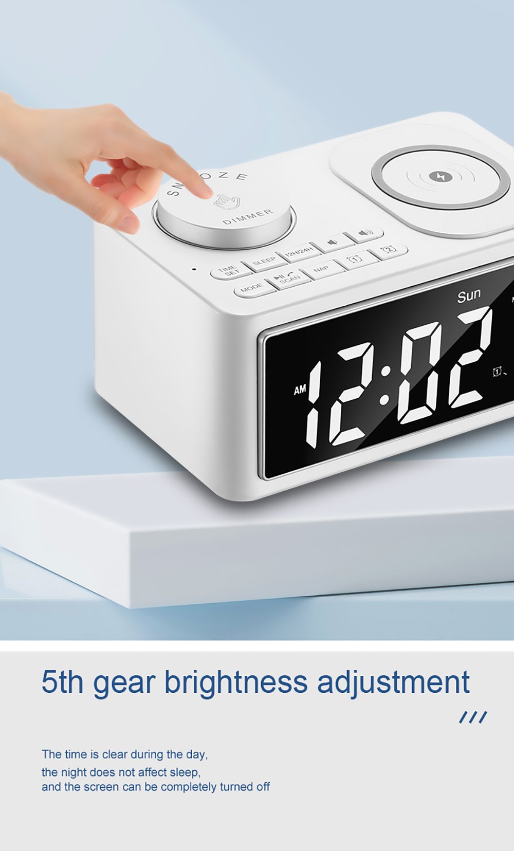 GREEN TIME T11 Multifunction Wireless Charging Bluetooth 5.0 Speaker, Bedside Alarm Clock FM Radio Player - White