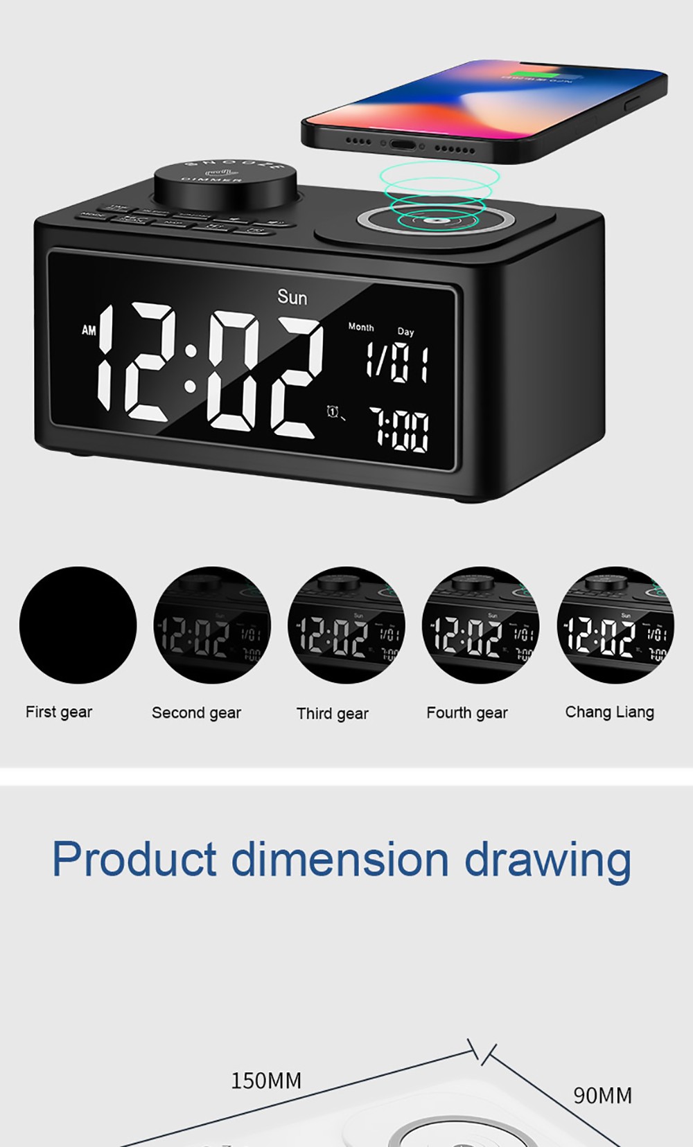 GREEN TIME T11 Multifunction Wireless Charging Bluetooth 5.0 Speaker, Bedside Alarm Clock FM Radio Player - White