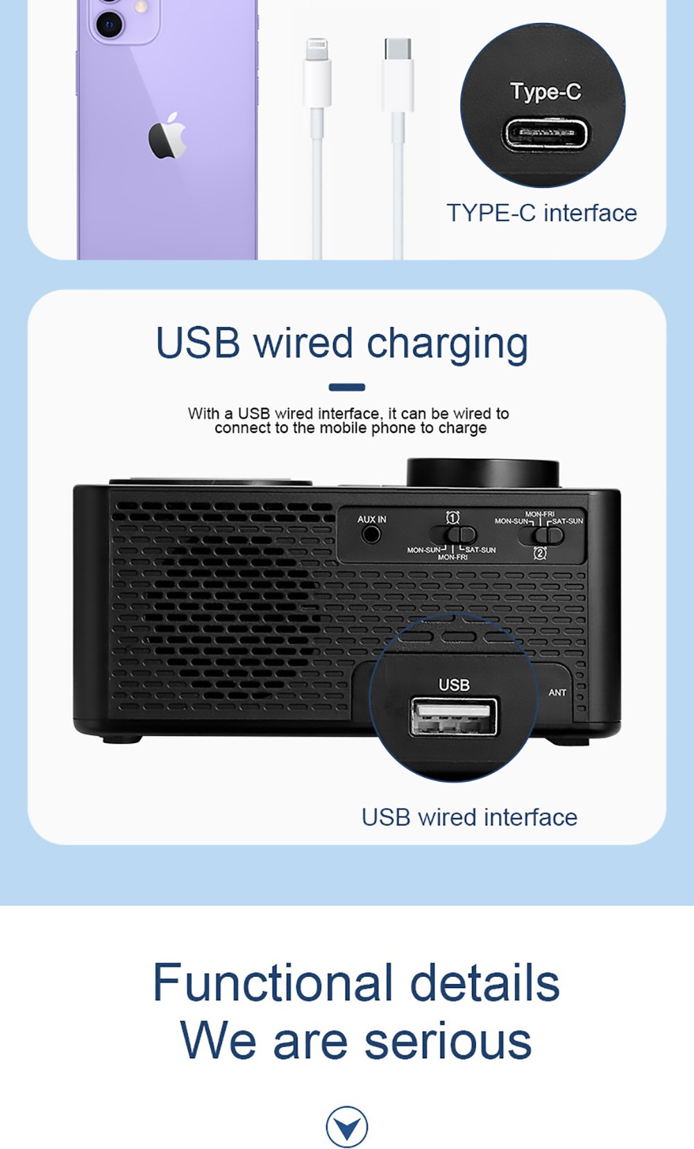 GREEN TIME T11 Multifunction Wireless Charging Bluetooth 5.0 Speaker, Bedside Alarm Clock FM Radio Player - White