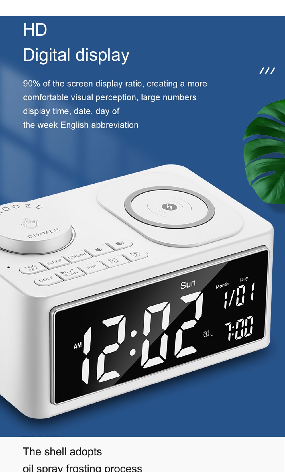 GREEN TIME T11 Multifunction Wireless Charging Bluetooth 5.0 Speaker, Bedside Alarm Clock FM Radio Player - White
