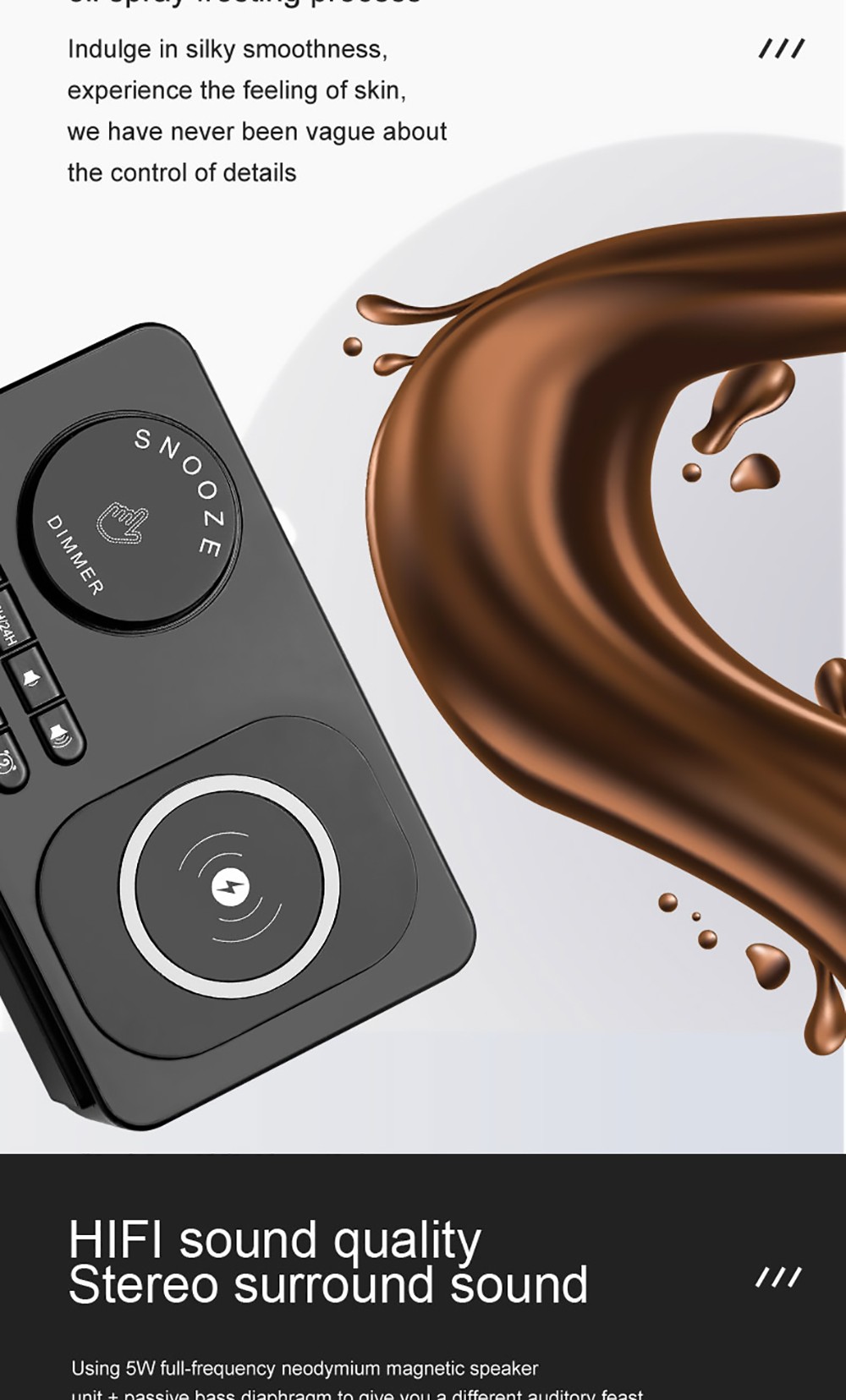 GREEN TIME T11 Multifunction Wireless Charging Bluetooth 5.0 Speaker, Bedside Alarm Clock FM Radio Player - White