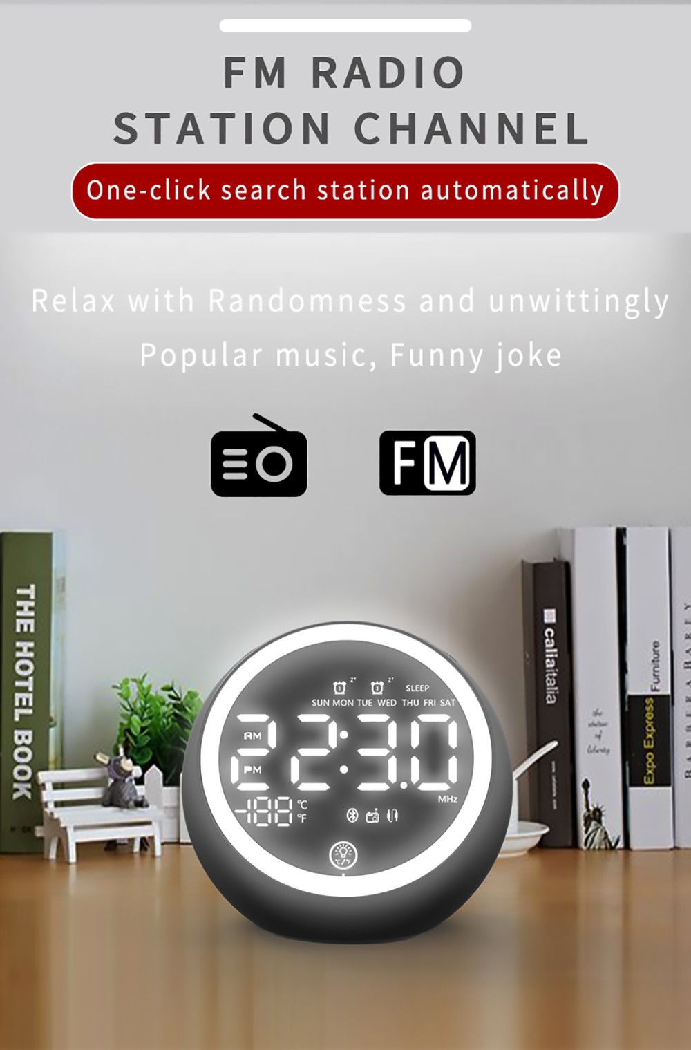GREEN TIME X10 Bluetooth 5.0 Alarm Clock Speaker Bedside Night Light, LED Display Computer Audio, FM Radio - White