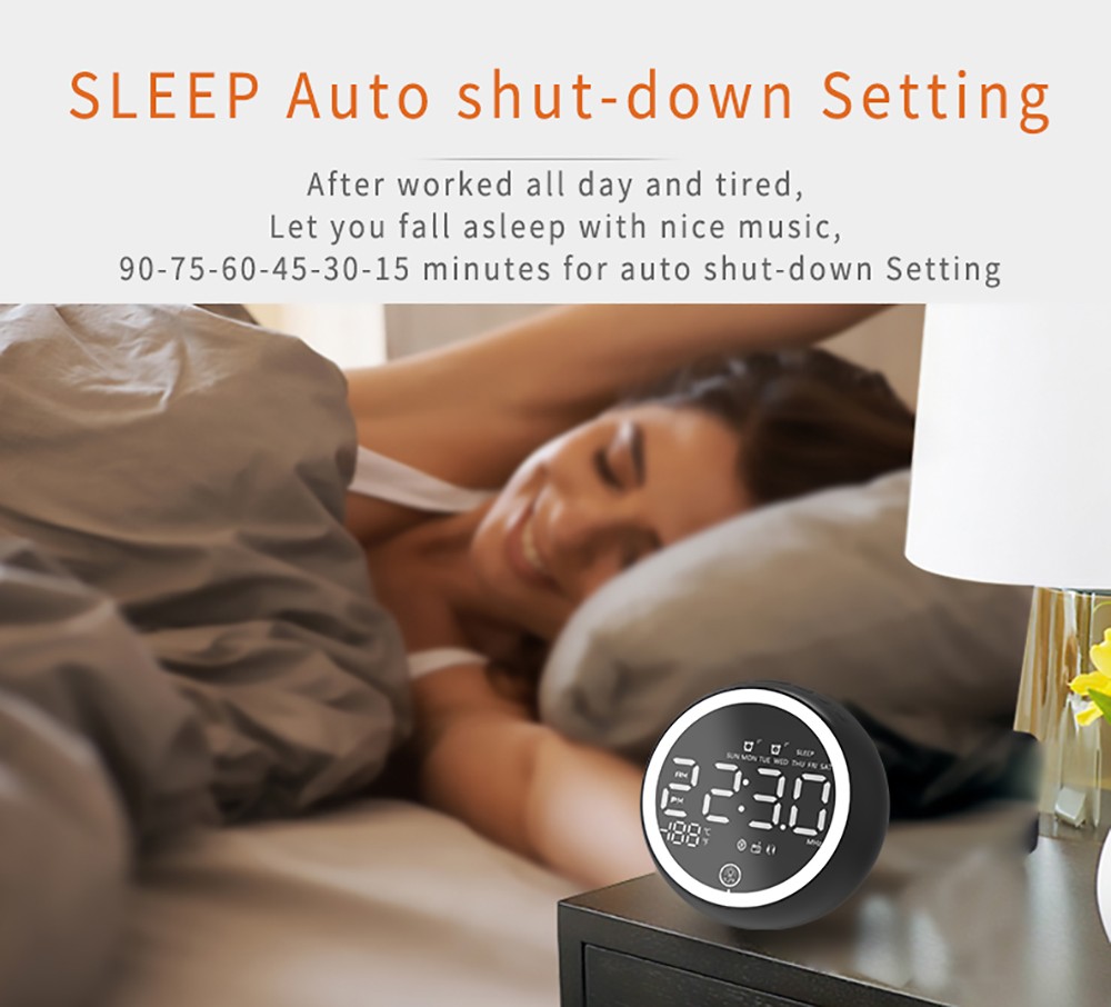 GREEN TIME X10 Bluetooth 5.0 Alarm Clock Speaker Bedside Night Light, LED Display Computer Audio, FM Radio - White