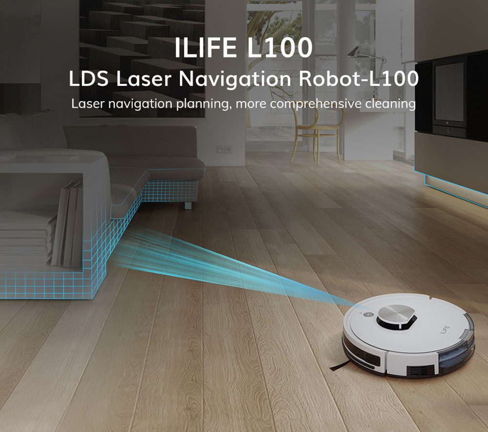 ILIFE L100 Robot Vacuum Cleaner, 2000Pa Suction, LDS Laser Navigation Mop, APP Control, 450ml Dust Tank, Carpet Boost