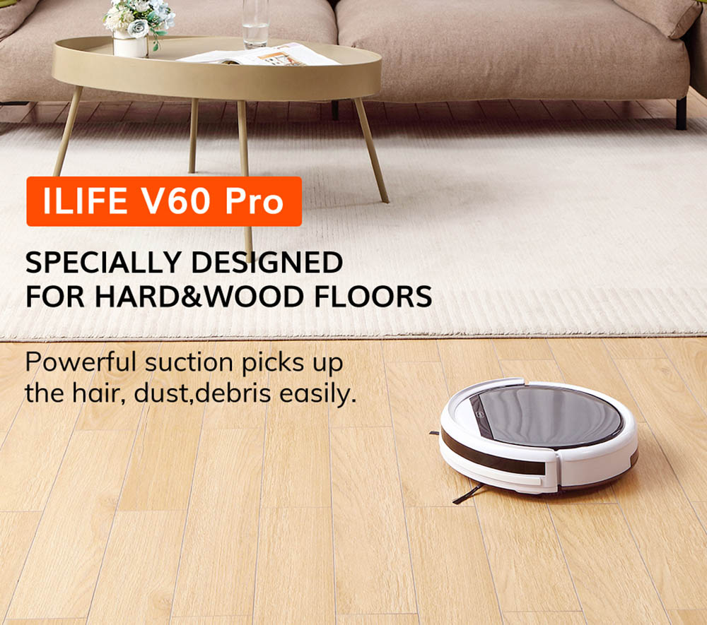 ILIFE V60 Pro Robot Vacuum Cleaner, 1000Pa Suction Wet Mopping, 300ml Dust Tank, Remote Control, Auto Obstacle Avoidance
