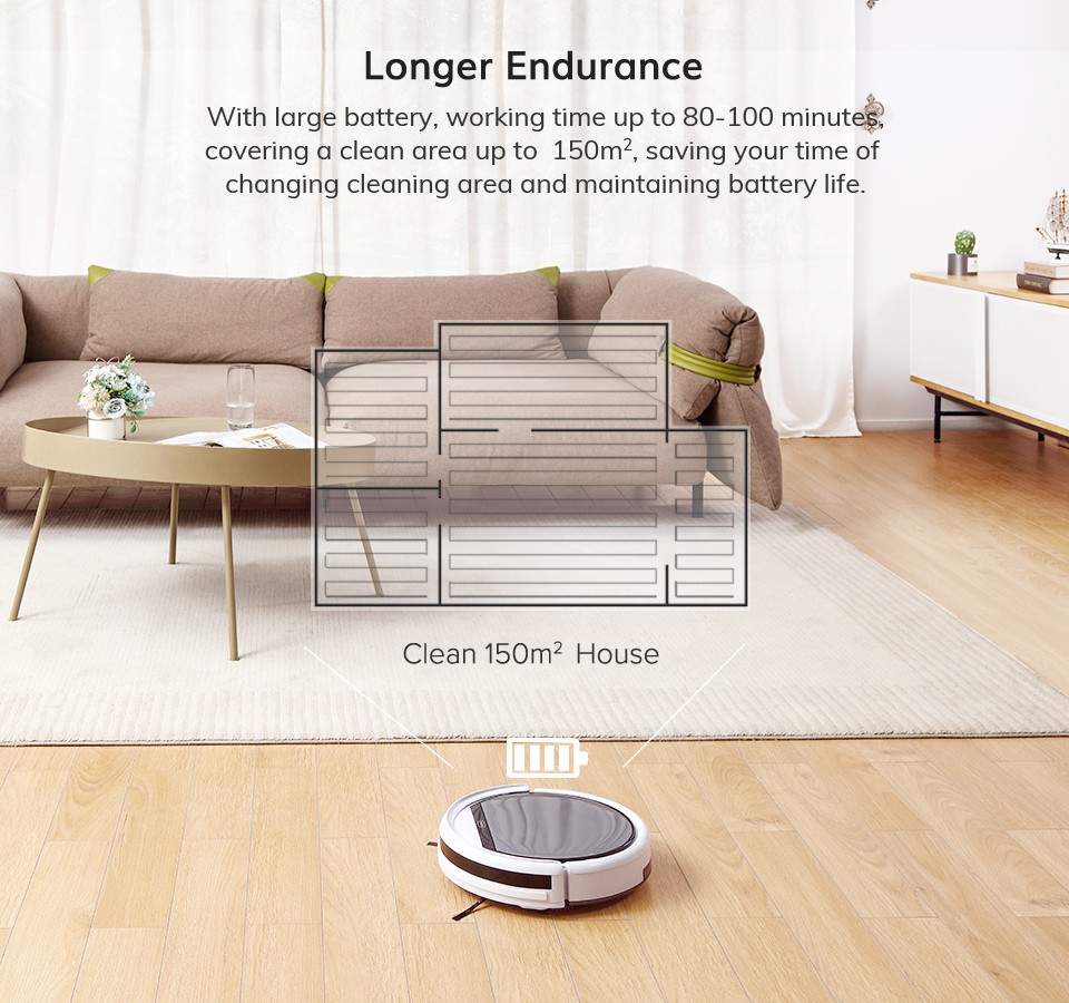 ILIFE V60 Pro Robot Vacuum Cleaner, 1000Pa Suction Wet Mopping, 300ml Dust Tank, Remote Control, Auto Obstacle Avoidance