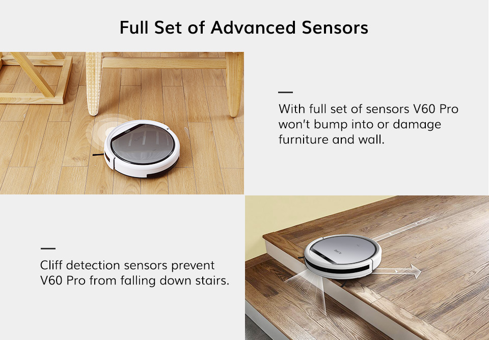 ILIFE V60 Pro Robot Vacuum Cleaner, 1000Pa Suction Wet Mopping, 300ml Dust Tank, Remote Control, Auto Obstacle Avoidance