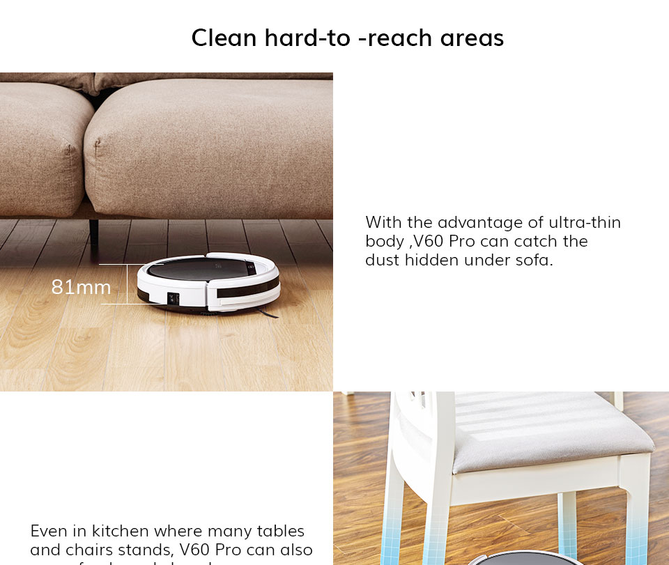 ILIFE V60 Pro Robot Vacuum Cleaner, 1000Pa Suction Wet Mopping, 300ml Dust Tank, Remote Control, Auto Obstacle Avoidance