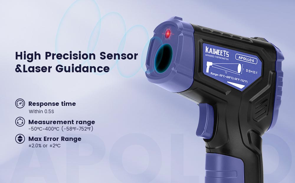 KAIWEETS Apollo 6 Non-Contact Infrared Thermometer (NOT for Humans) Temperature Gun - Black with Purple