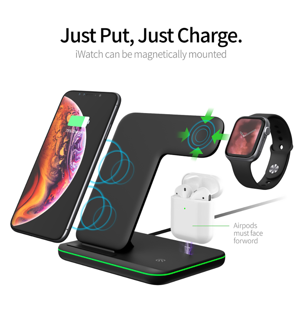 Multifunctional 15W 3-in-1 Magnetic Wireless Charger for iPhone / iWatch / Earphone, Fast Charging Base Bracket - White