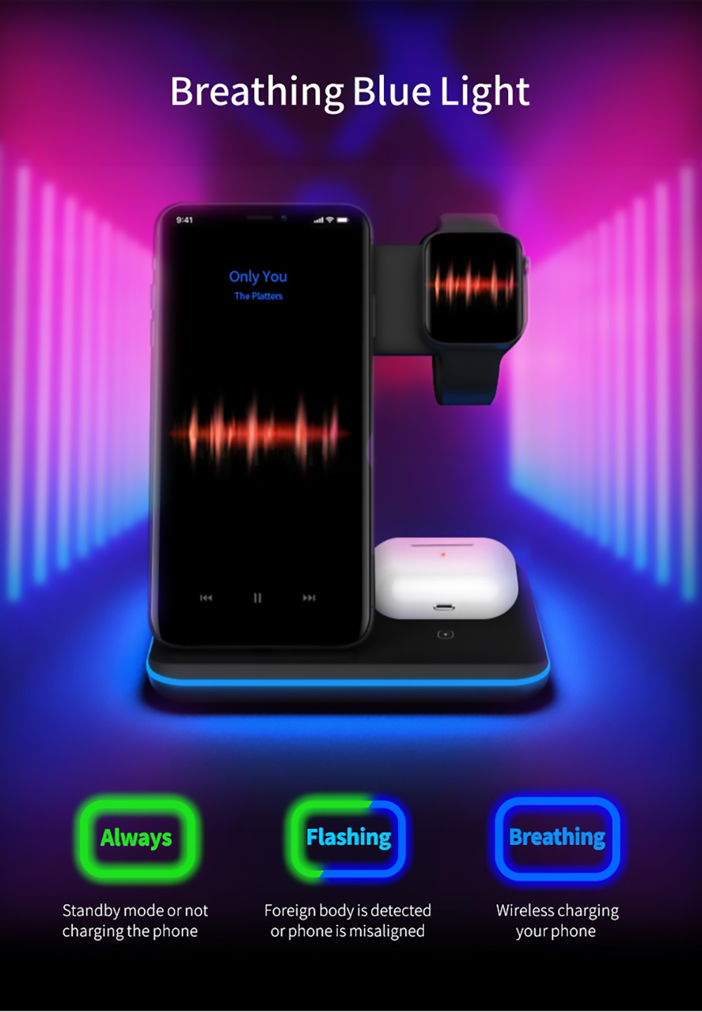 Multifunctional 15W 3-in-1 Magnetic Wireless Charger for iPhone / iWatch / Earphone, Fast Charging Base Bracket - White