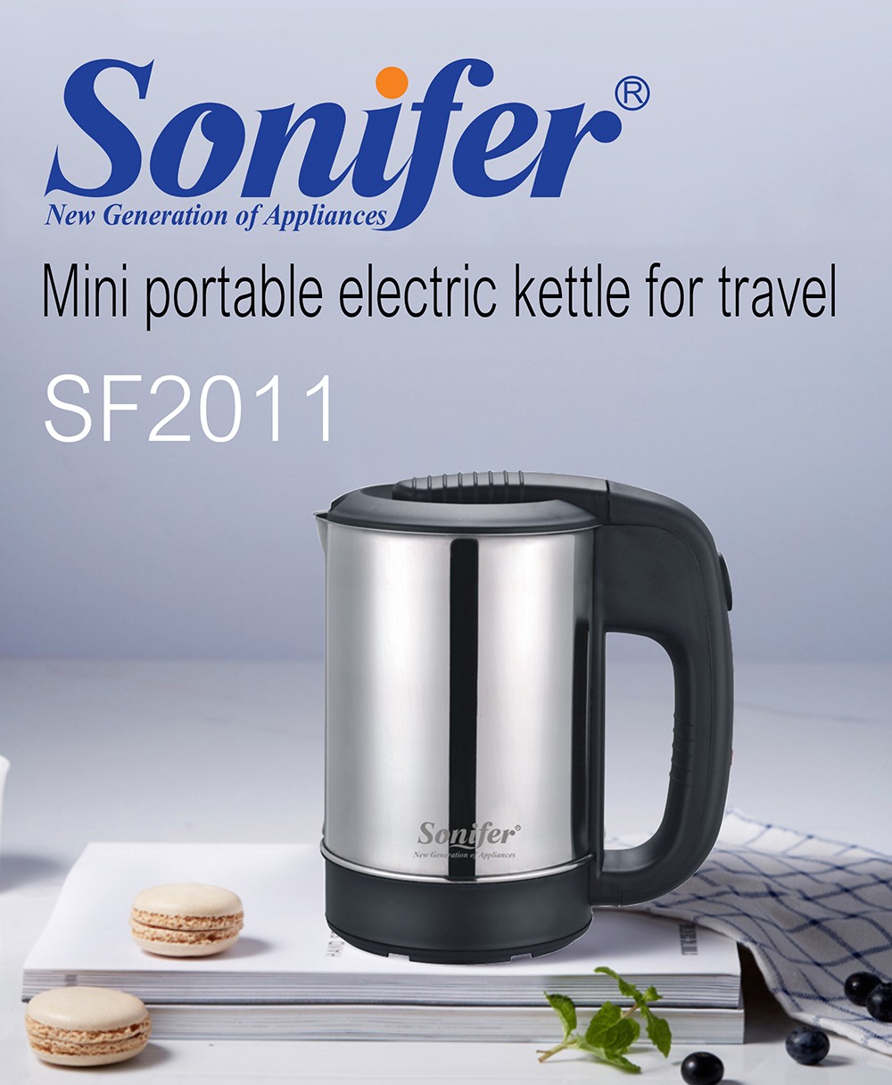 Sonifer SF2011 0.5L 1000W Mini Electric Kettle, Stainless Steel Portable Travel Tea Coffee Water Boiler Pot for Hotel