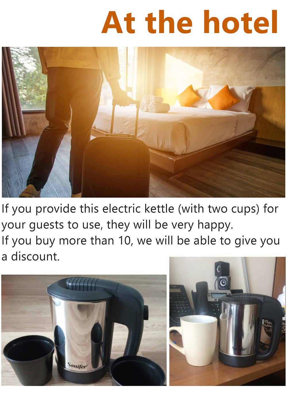 Sonifer SF2011 0.5L 1000W Mini Electric Kettle, Stainless Steel Portable Travel Tea Coffee Water Boiler Pot for Hotel