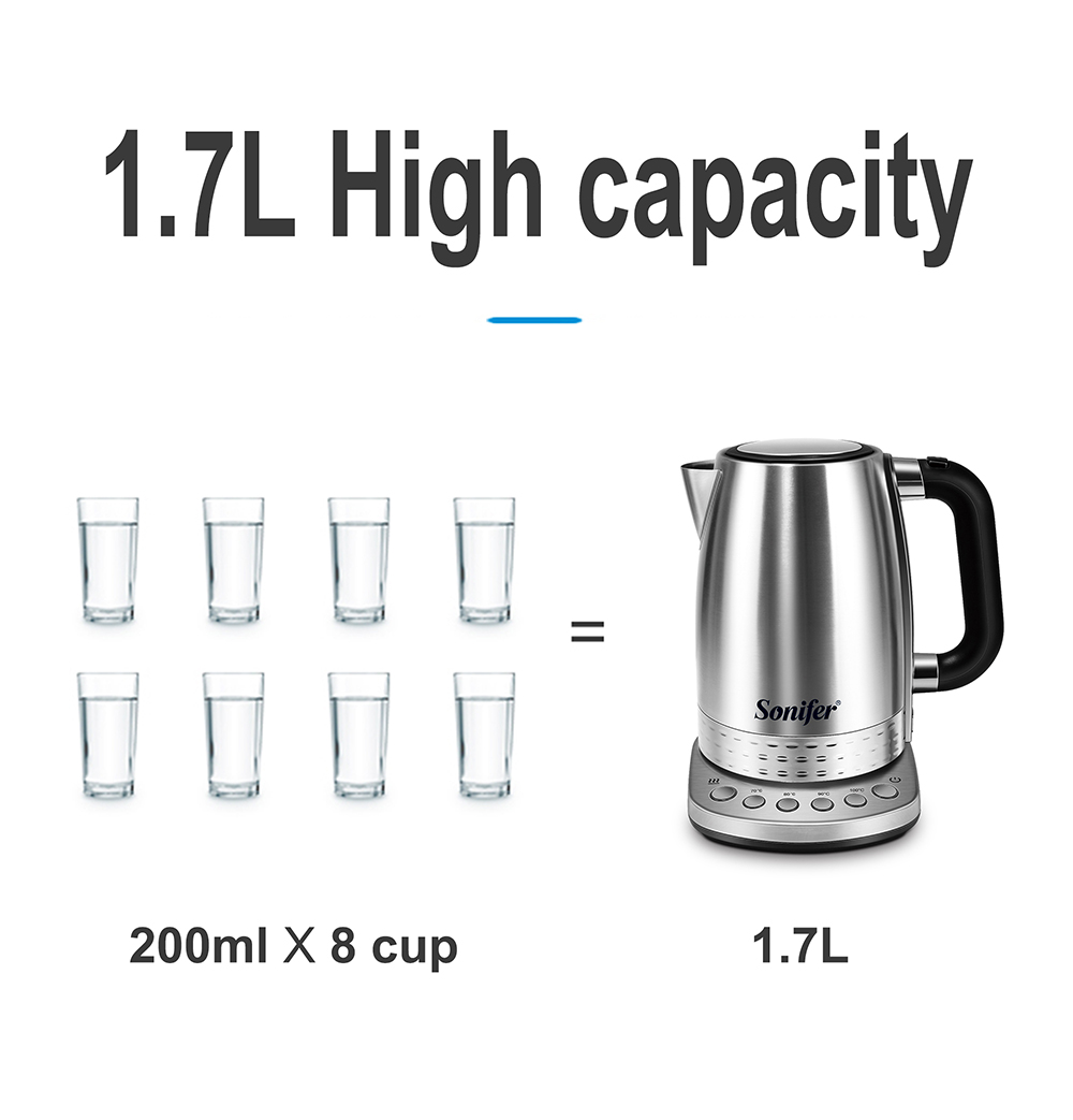 Sonifer SF2054 1.7L 2200W Cordless Electric Kettle, Tea Coffee Thermo Pot Kitchen Smart Kettle with Keep-Warm Function