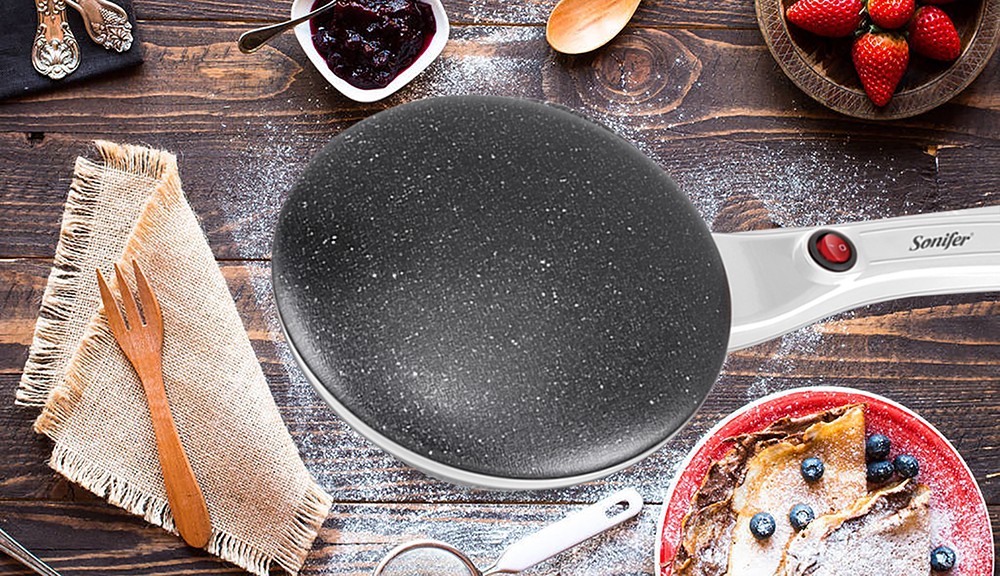 Sonifer SF3038 650W Electric Pancake Crepe Maker Pizza Machine, Non-Stick Griddle Baking Pan, Cake Machine Tools - Black