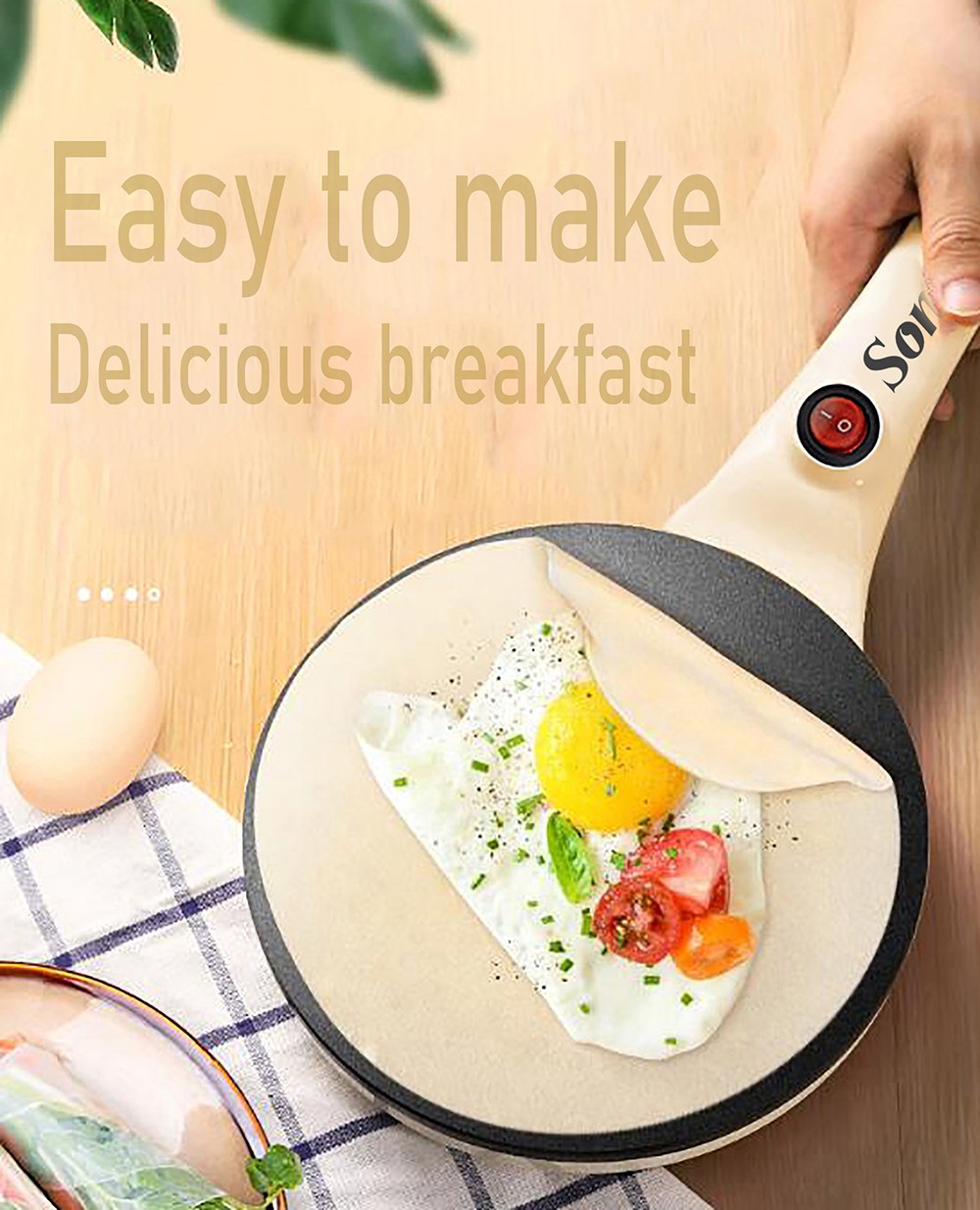 Sonifer SF3038 650W Electric Pancake Crepe Maker Pizza Machine, Non-Stick Griddle Baking Pan, Cake Machine Tools - Black