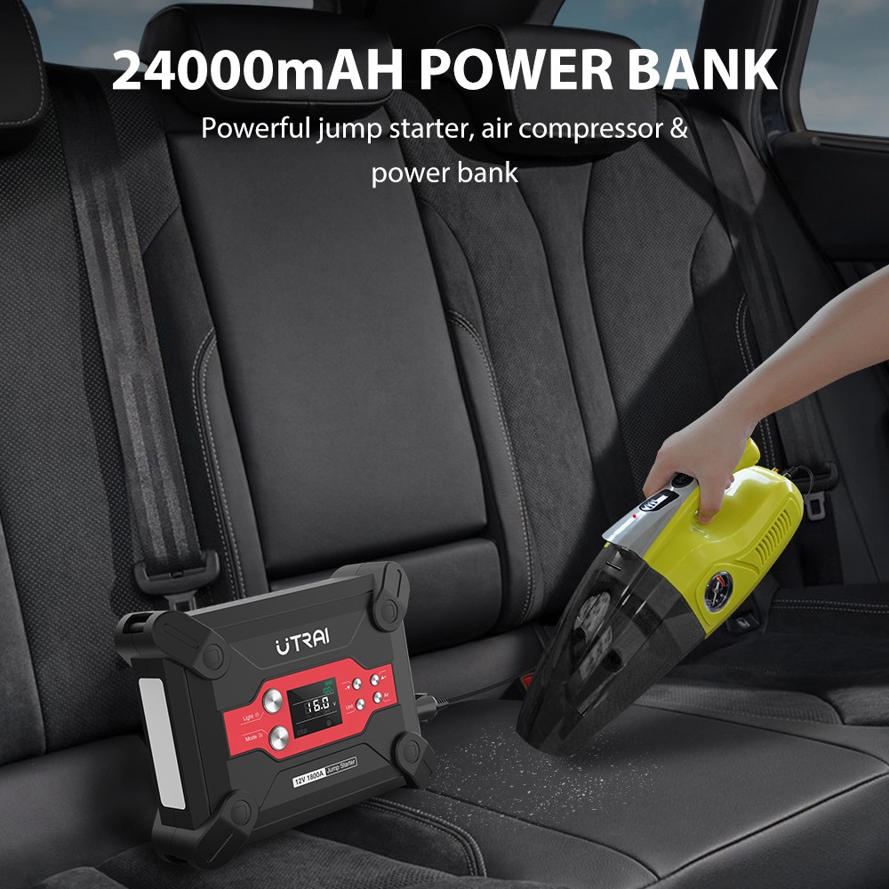 UTRAI Jstar 6 24000mAh 1800A 4-in-1 Car Jump Starter with Air Compressor, Dual USB Outputs Power Bank, LED Flashlight