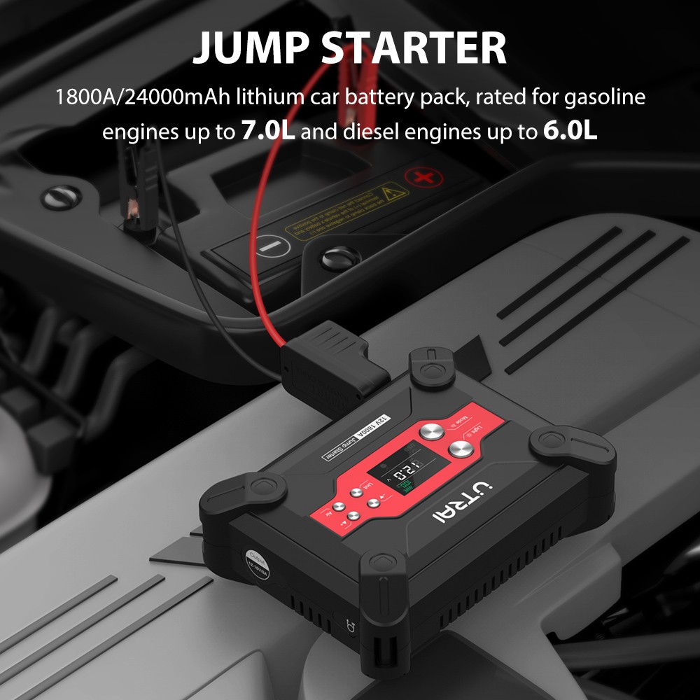 UTRAI Jstar 6 24000mAh 1800A 4-in-1 Car Jump Starter with Air Compressor, Dual USB Outputs Power Bank, LED Flashlight
