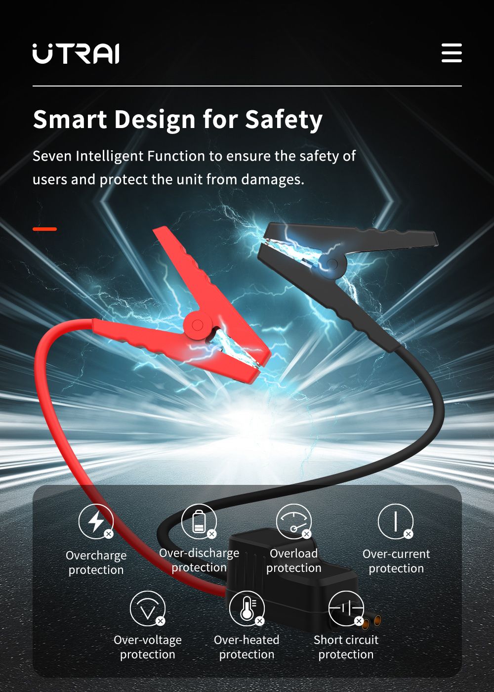 UTRAI Jstar 6 24000mAh 1800A 4-in-1 Car Jump Starter with Air Compressor, Dual USB Outputs Power Bank, LED Flashlight