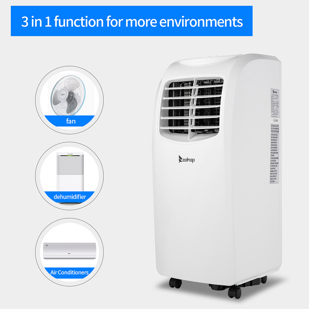 ZOKOP 8000BTU 115V/60Hz Air Conditioner with Four Casters, Side Outlet Portable Refrigeration, Remote Control Low Noise