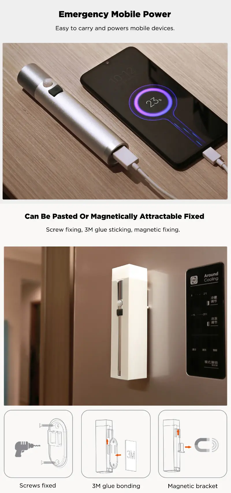 Nextool Multi-function Induction Flashlight Emergency Lighting Mobile Power Four Modes 2600 mAh Battery Smart Display - White