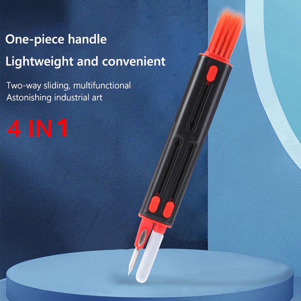 4 in 1 Bluetooth Earphone Cleaning Pen Kit, Telescopic Pen Computer Keyboard Cleaning Brush Dust Remover - Red