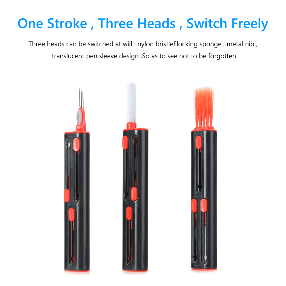 4 in 1 Bluetooth Earphone Cleaning Pen Kit, Telescopic Pen Computer Keyboard Cleaning Brush Dust Remover - Red