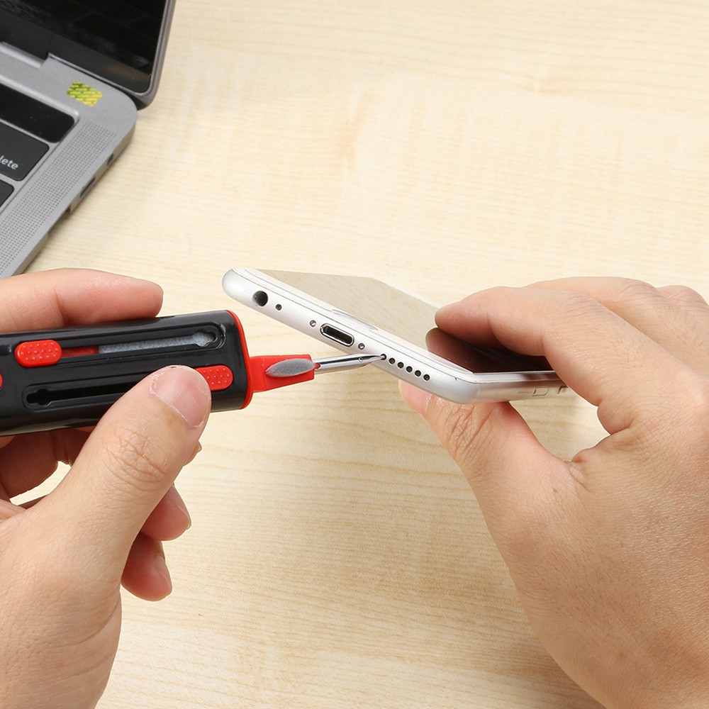 4 in 1 Bluetooth Earphone Cleaning Pen Kit, Telescopic Pen Computer Keyboard Cleaning Brush Dust Remover - Red