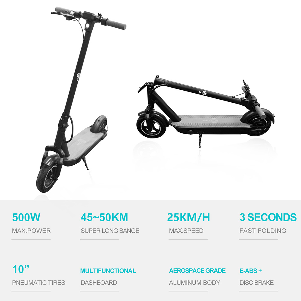 BEZIOR S500 MAX 10 inch Vaccum Pump tires Folding Electric Scooter 500W Motor 48V 15Ah Battery Max speed 25km/h Max load 120KG - Black