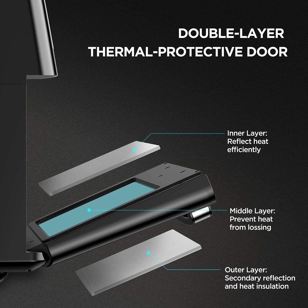 Calmdo AF-120CDEU 18 in 1 Air Fryer Toaster Oven Oil Free 1500W 12L/12.7QT Stainless Steel 360 Degree Air Circulation 18 Preset Functions Touch Control 10 Grill Accessories for Bake & Broil - Black