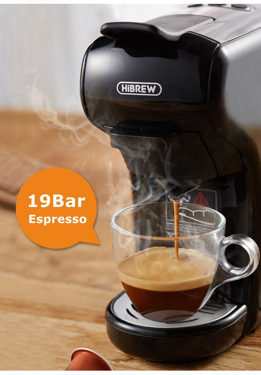 HiBREW H1A 1450W Espresso Coffee Machine, 19 Bar Extraction, Hot/Cold 4-in-1 Multiple Capsule Coffee Maker - Black