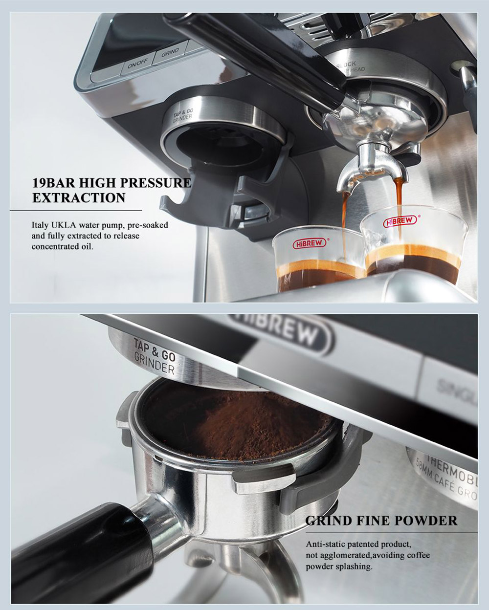 HiBREW H7 1550W Coffee Machine, 19Bar 2.8L Water Capacity Coffee Maker with Latte Cup Powder Tamper Electronic Scale