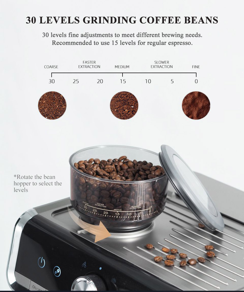 HiBREW H7 1550W Coffee Machine, 19Bar 2.8L Water Capacity Coffee Maker with Latte Cup Powder Tamper Electronic Scale