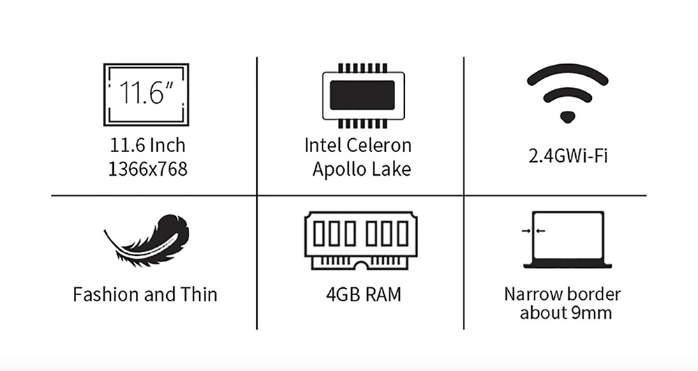 Jumper EZbook S5 GO 11.6 inch Laptop INTEL Celeron N3350 4GB DDR4 64GB eMMC 1366x768 Display Windows 10 - Grey