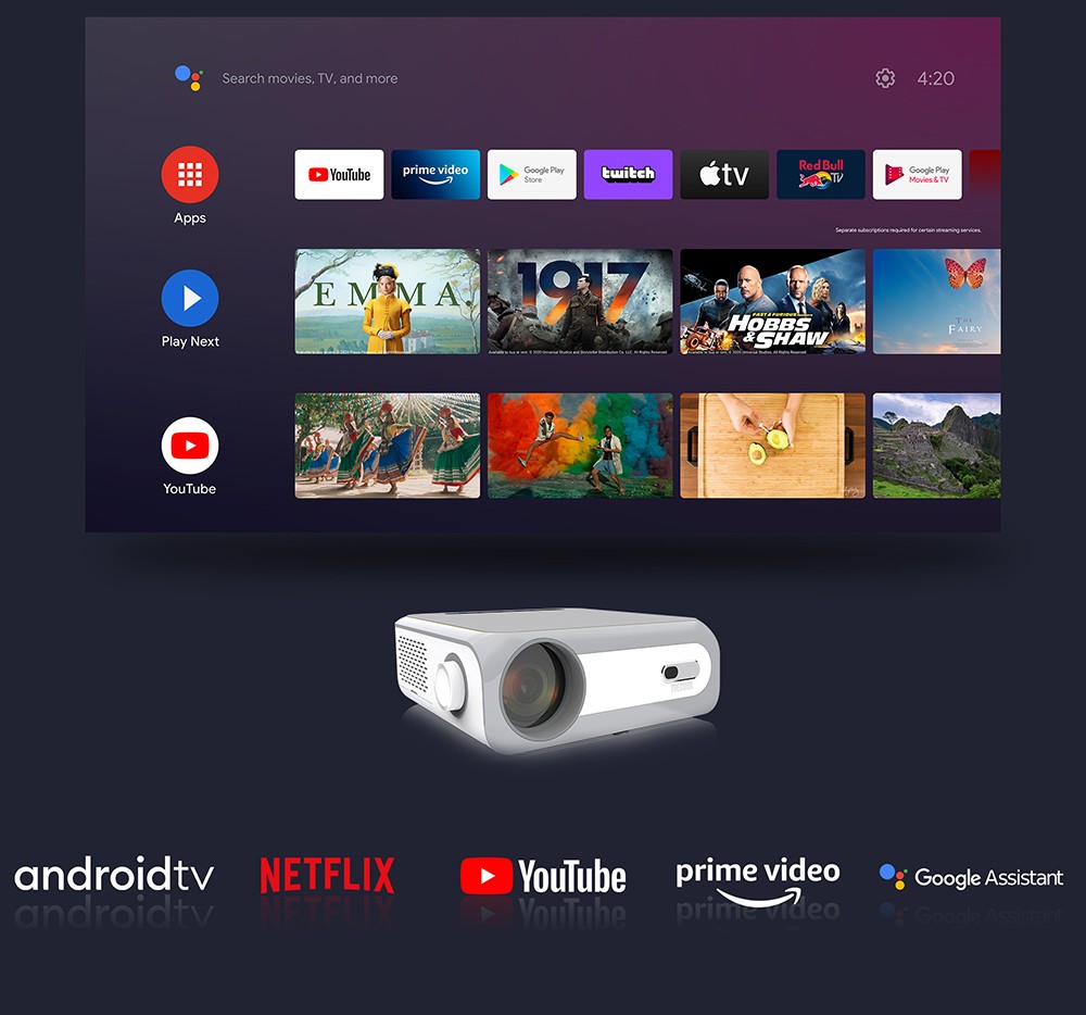 MECOOL KP1 Smart LCD Projector 700 ANSI Lumens 1902x1080P with Android 11 TV Stick Support Google Assistant - US Adapter